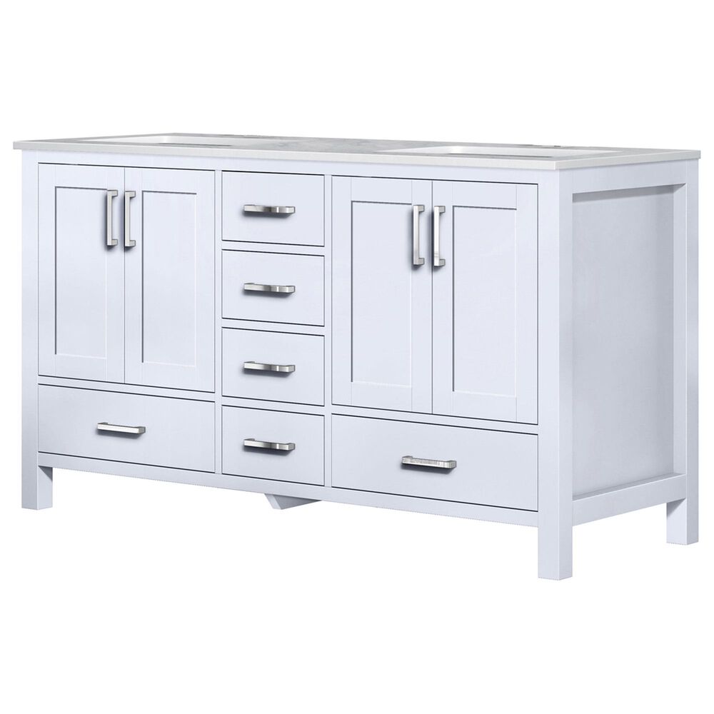 Lexora Home Jacques 60" Double Bathroom Vanity in White with Carrara Marble Top and Rectangle Sinks, , large