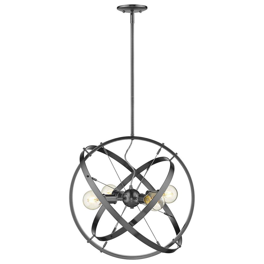 Golden Lighting Atom 4-Light Chandelier in Brushed Steel with Black Brushed Steel Accent Rings, , large