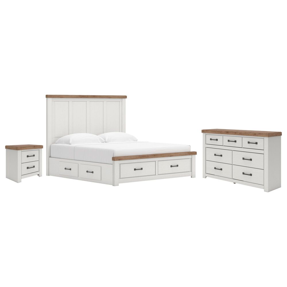 Ashley Savonport King Storage Bed with Dresser and Nightstand in White and Brown, , large