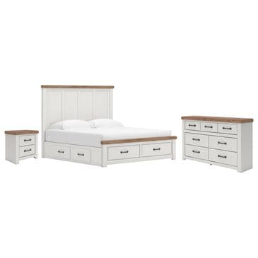 Ashley Savonport King Storage Bed with Dresser and Nightstand in White and Brown, , large