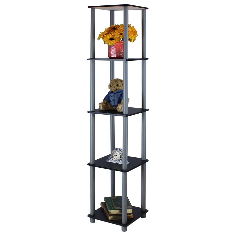 HOMLUX Turn-N-Tube 5-Tier Corner Square Display Bookshelf in Black and Grey, , large
