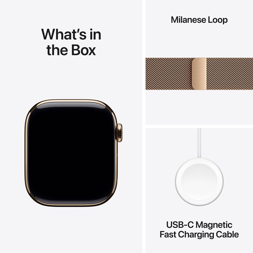 Apple Watch Series 10 GPS + Cellular 42mm Gold Titanium Case with Gold Milanese Loop, , large