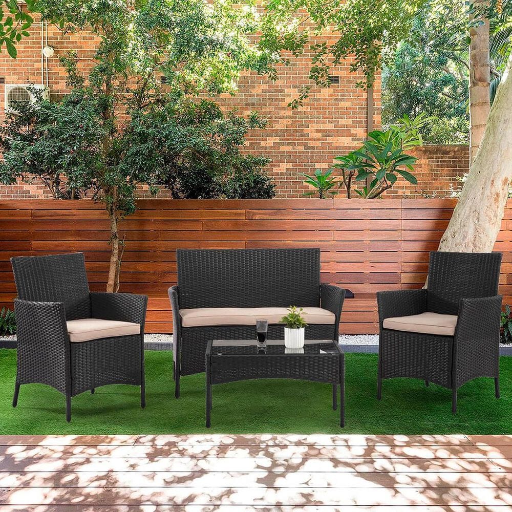 Furniture of America Bianca 4-Piece Patio Conversation Set in Black, , large