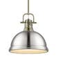 Golden Lighting Duncan 1-Light Pendant with Rod and Pewter Shade in Aged Brass, , large