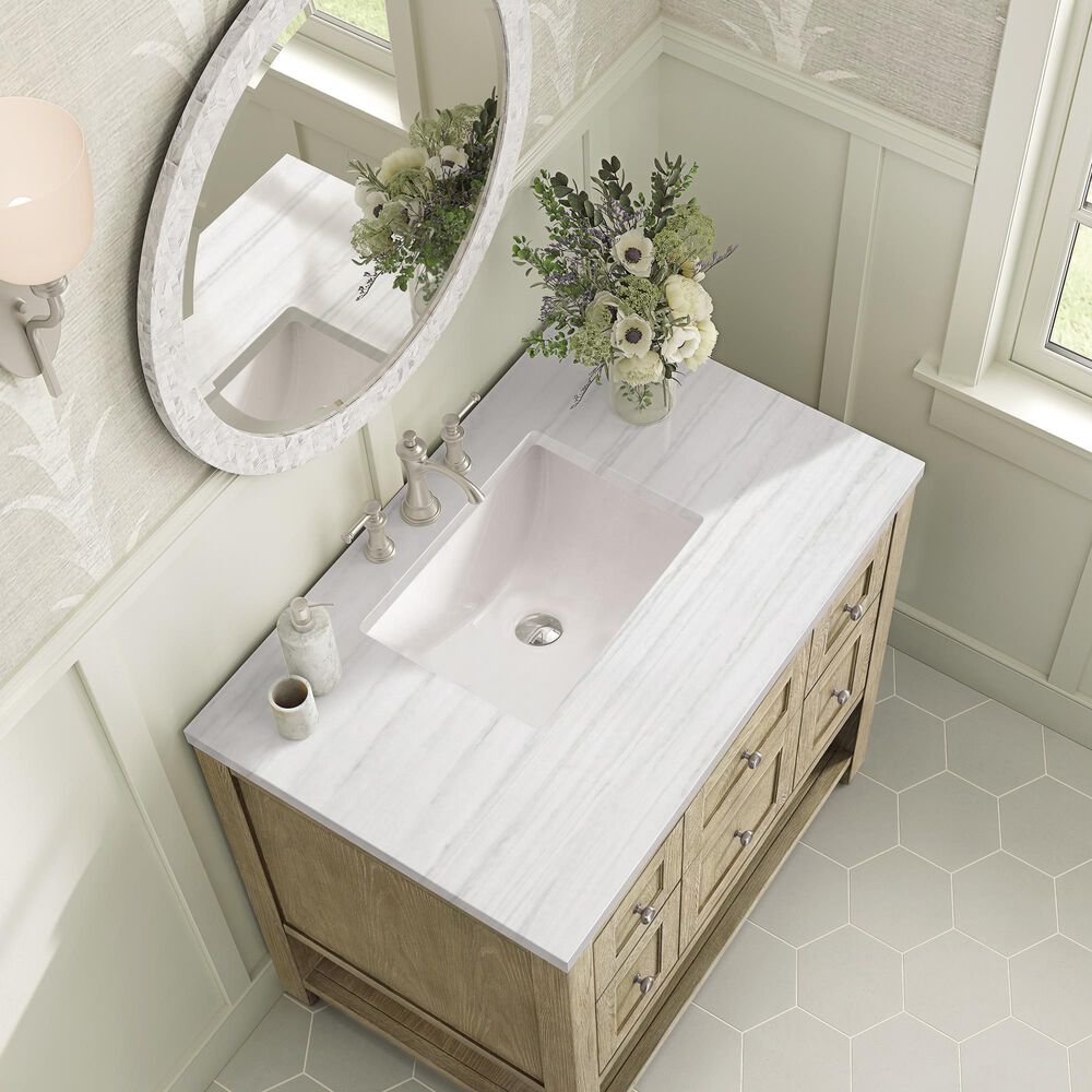 James Martin Vanities Breckenridge 36&quot; Single Vanity in Whitewashed Oak with 3 cm Arctic Fall Solid Surface Top, , large