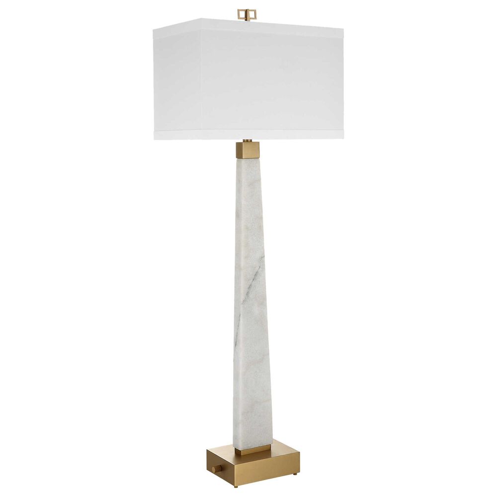Uttermost Spire Buffet Lamp in White and Satin Brass, , large