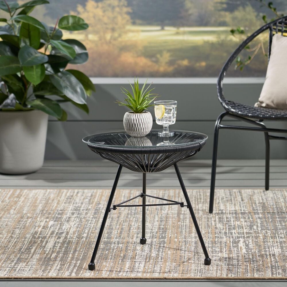 Hearth and Haven Nusa Round Patio Side Table in Black and Clear, , large