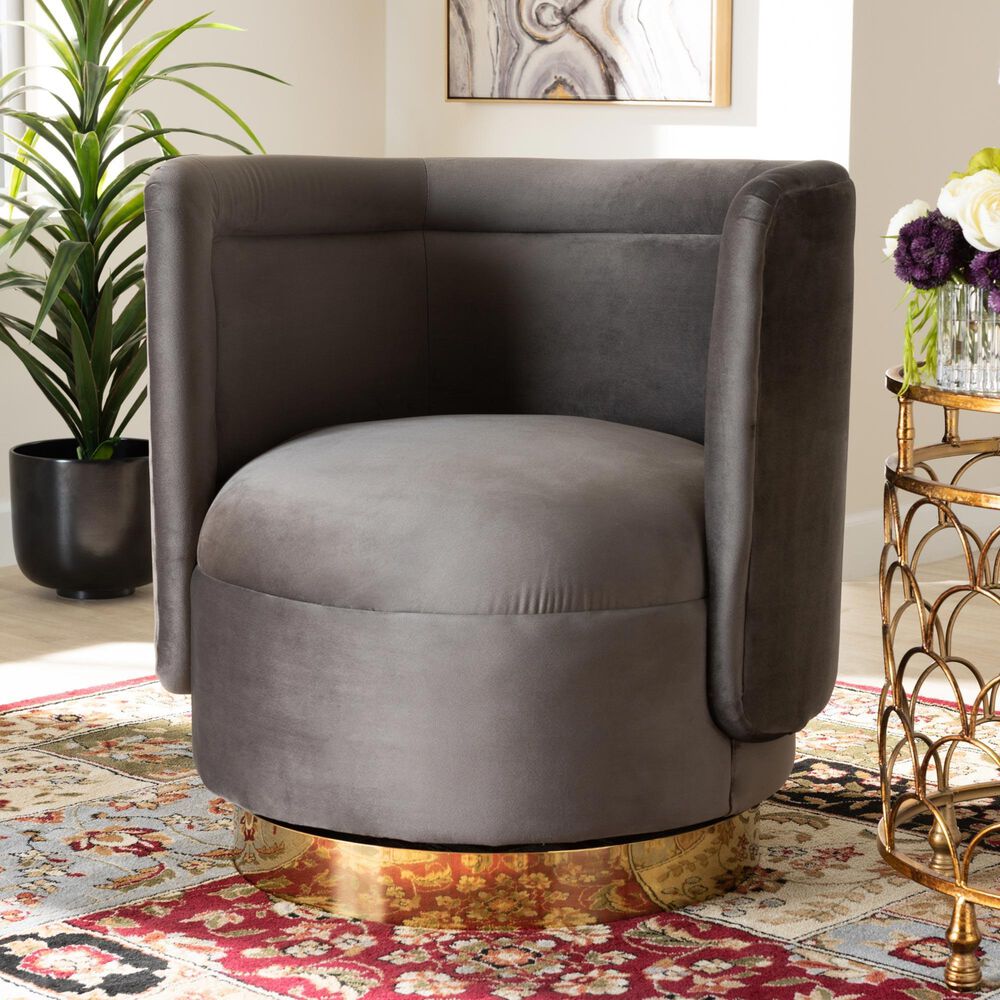 Baxton Studio Saffi Swivel Accent Chair in Grey, , large