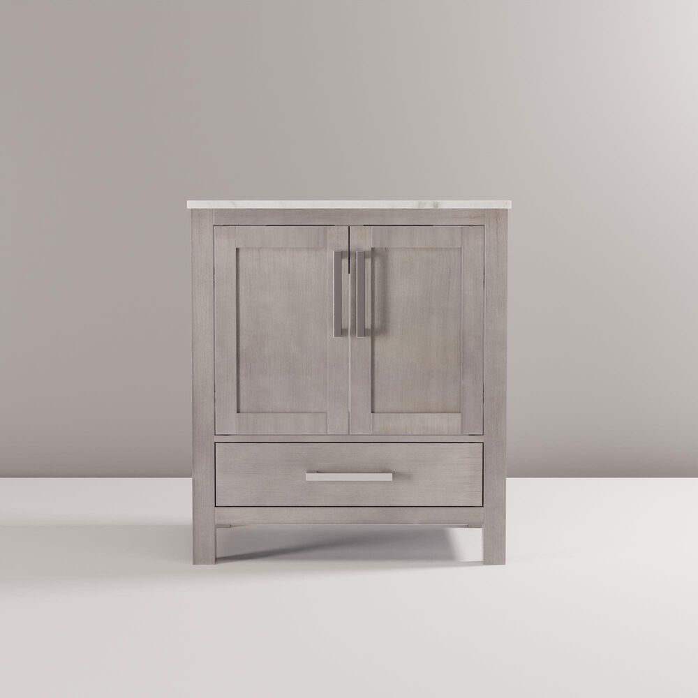 Lexora Home Jacques 30&quot; Single Bathroom Vanity in Distressed Grey with 2 cm White Carrara Marble Top and Rectangular Sink, , large