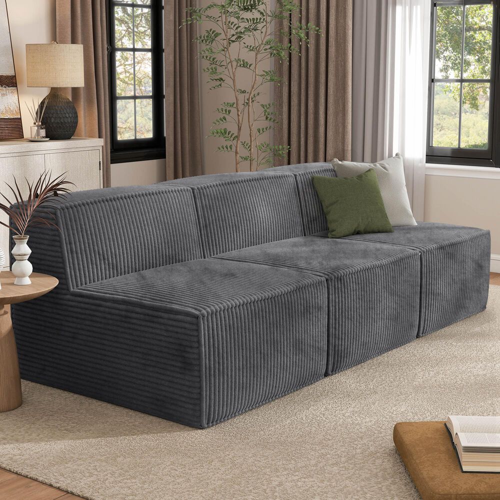 Furniture of America Facil 3-Piece Modular Armless Sofa in Dark Gray, , large