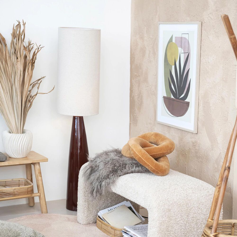 Teak Interiors Ceramic Floor Lamp Linen Shade, , large