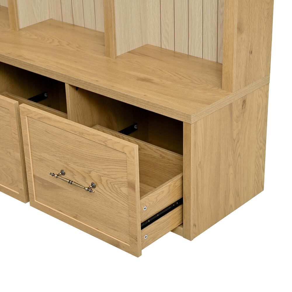 GigaCloud Wooden Hall Tree with Arched Design and Drawers in Natural and Oak, , large