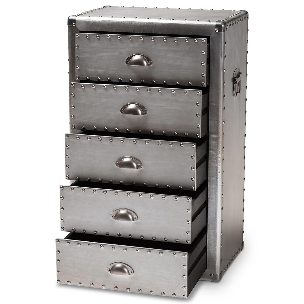 Baxton Studio Davet 5-Drawer Accent Storage Cabinet in Silver, , large