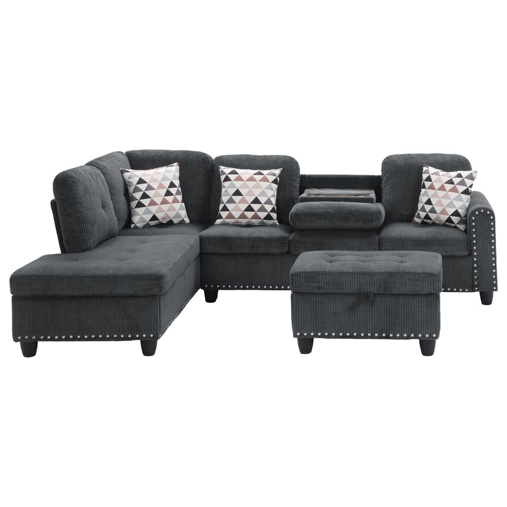 HOMLUX 94.49" L-Shaped Modular Sectional Sofa with Storage Ottoman and Cup Holders in Dark Gray, , large