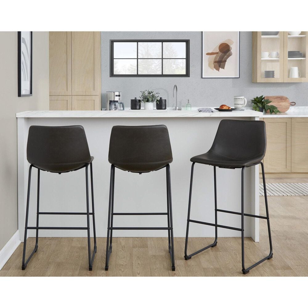 Lumisource Duke Fixed-Height Barstool with Grey Cushion in Black, , large