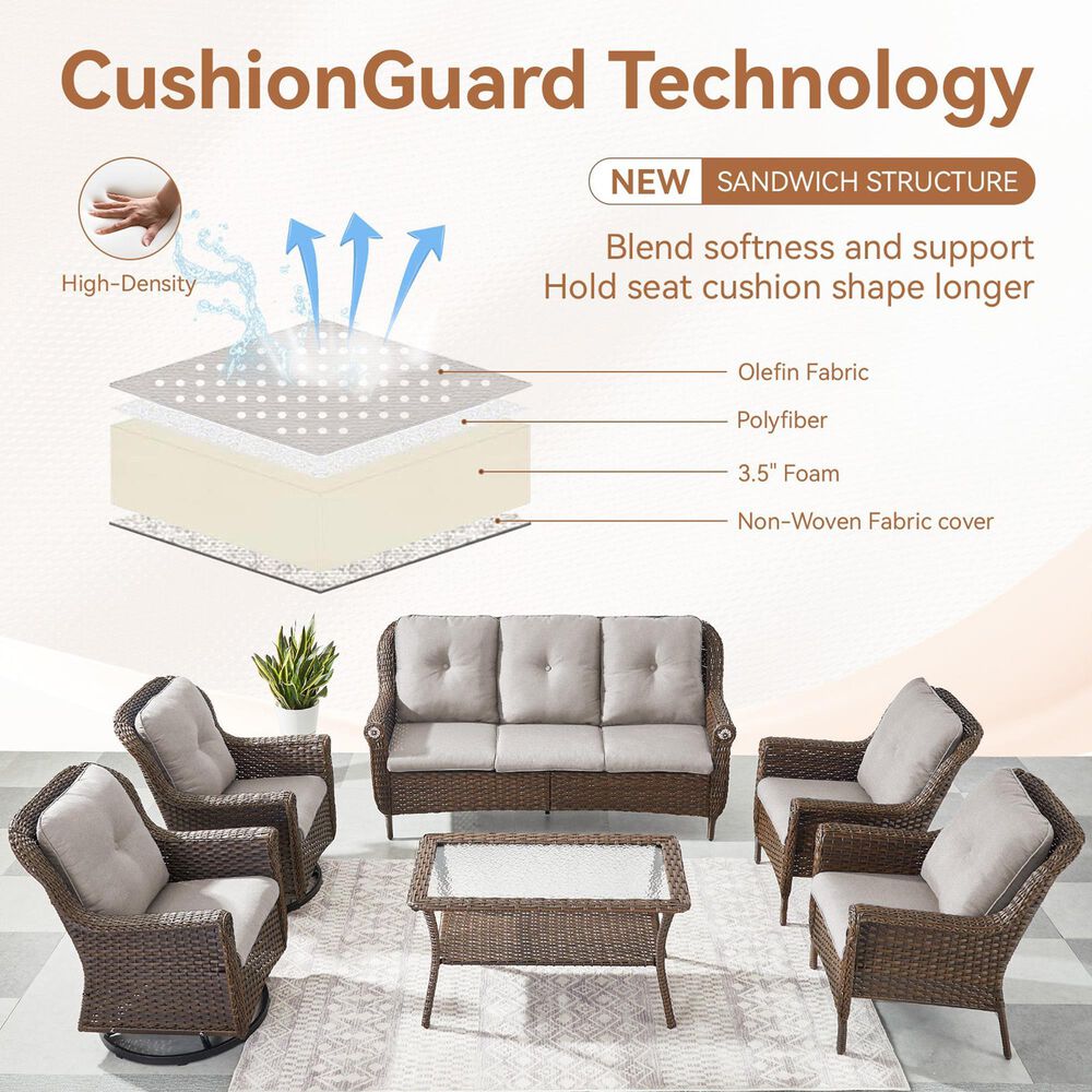 Sunwell Garden 3-Seater Patio Sofa with Floral Armrests in Beige, , large