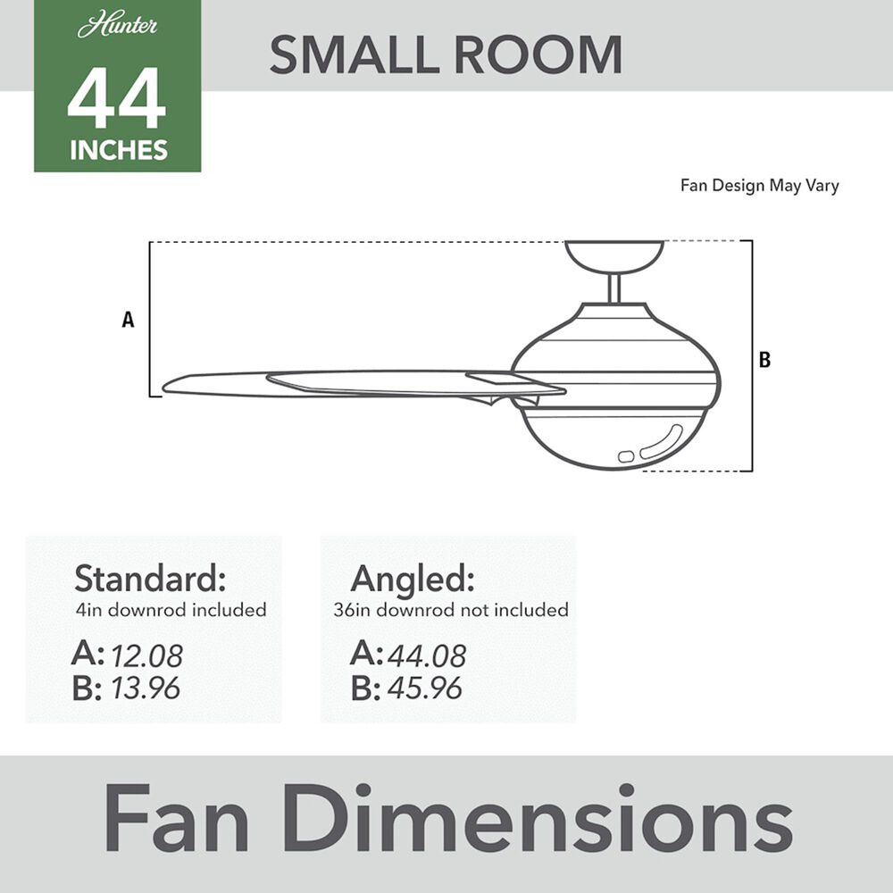 Hunter Wisp 44&quot; Ceiling Fan with LED Light in Fresh White and Painted Pewter, , large