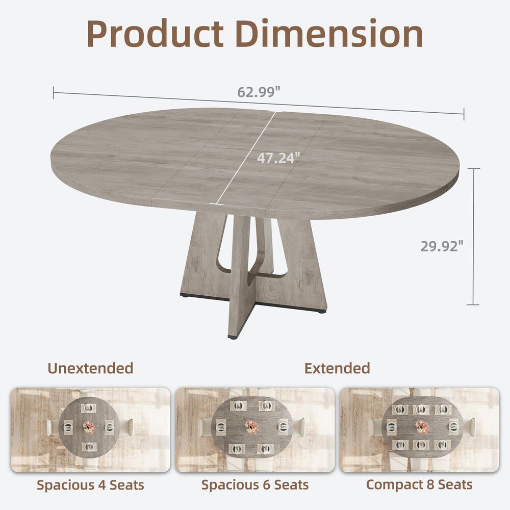 GARVEE 47" Oval Dining Table with Leaf in Gray - Table Only, , large
