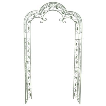 Maple and Jade Vine Arched Leaf Garden Arbor in Distressed Green, , large