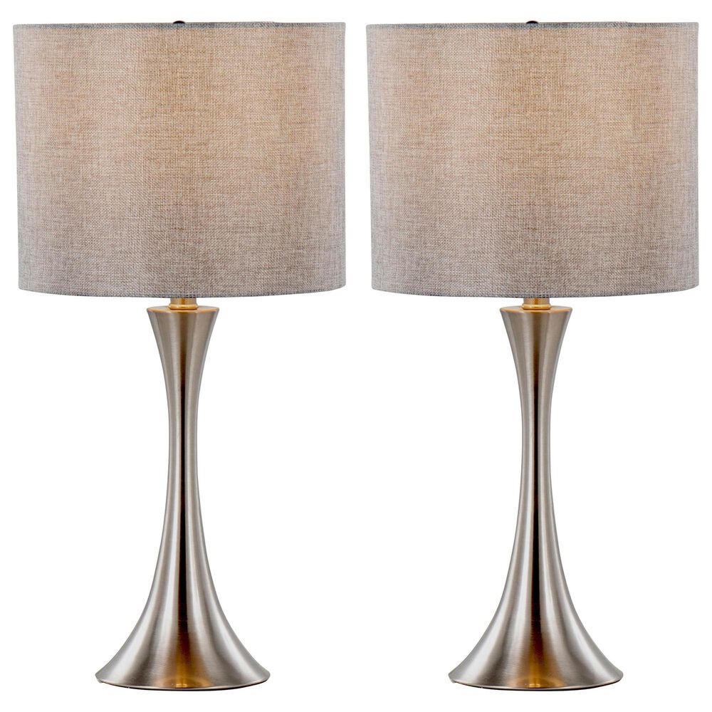 LumiSource Lenuxe 24" Metal Table Lamp with Grey Linen Shade in Brushed Nickel (Set of 2), , large