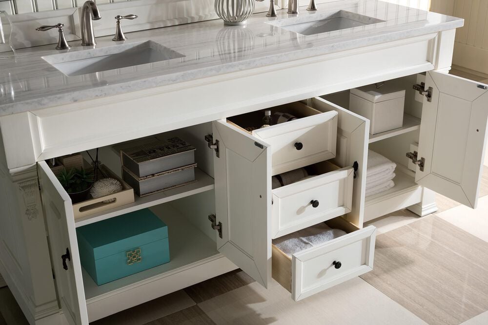 James Martin Vanities Brookfield 72&quot; Double Bathroom Vanity in Bright White with 3 cm Arctic Fall Solid Surface Top and Rectangle Sinks, , large