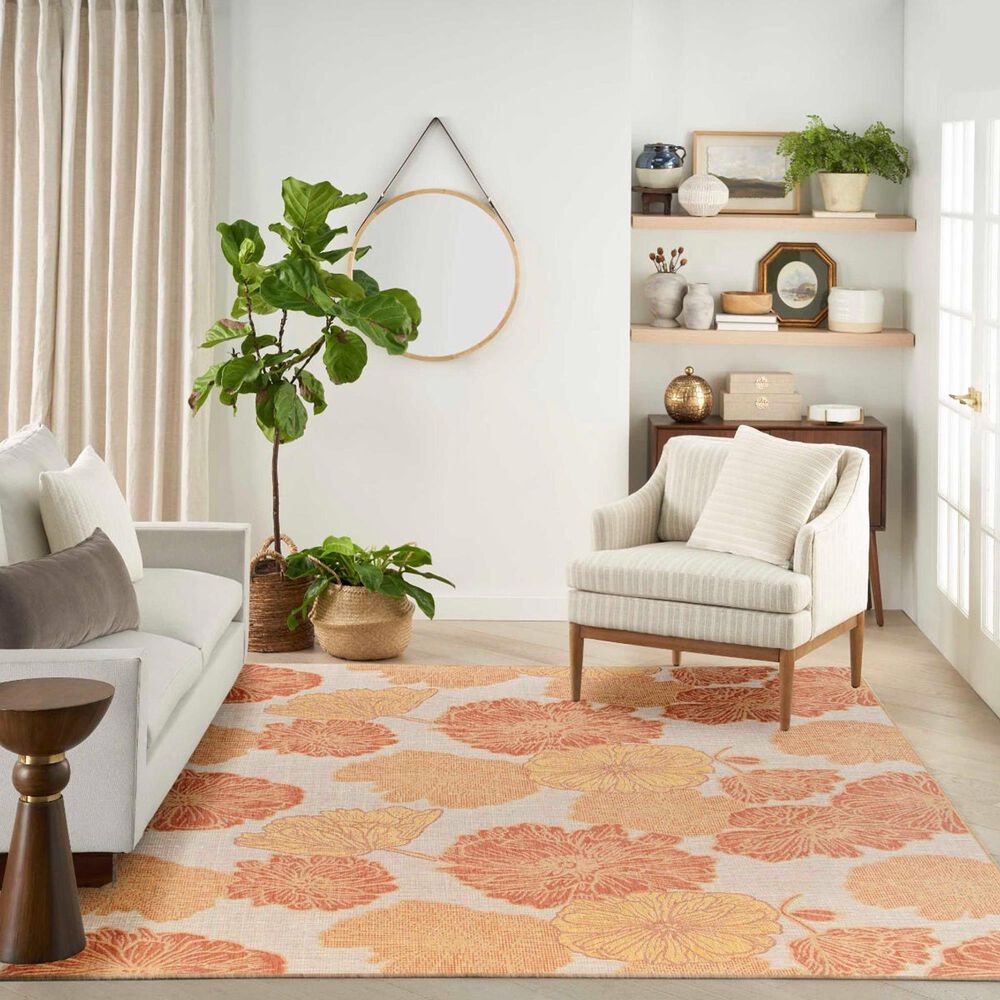 Nourison Garden Oasis Floral Coral 8&#39; x 10&#39; Indoor/Outdoor Area Rug, , large
