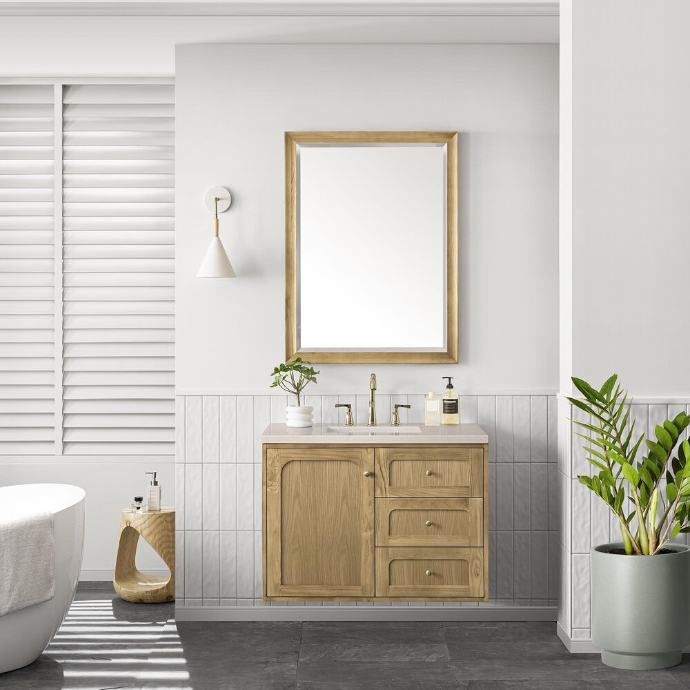 James Martin Vanities Laurent 36&quot; Single Bathroom Vanity in Light Natural Oak with 3 cm Eternal Marfil Quartz Top and Rectangular Sink, , large