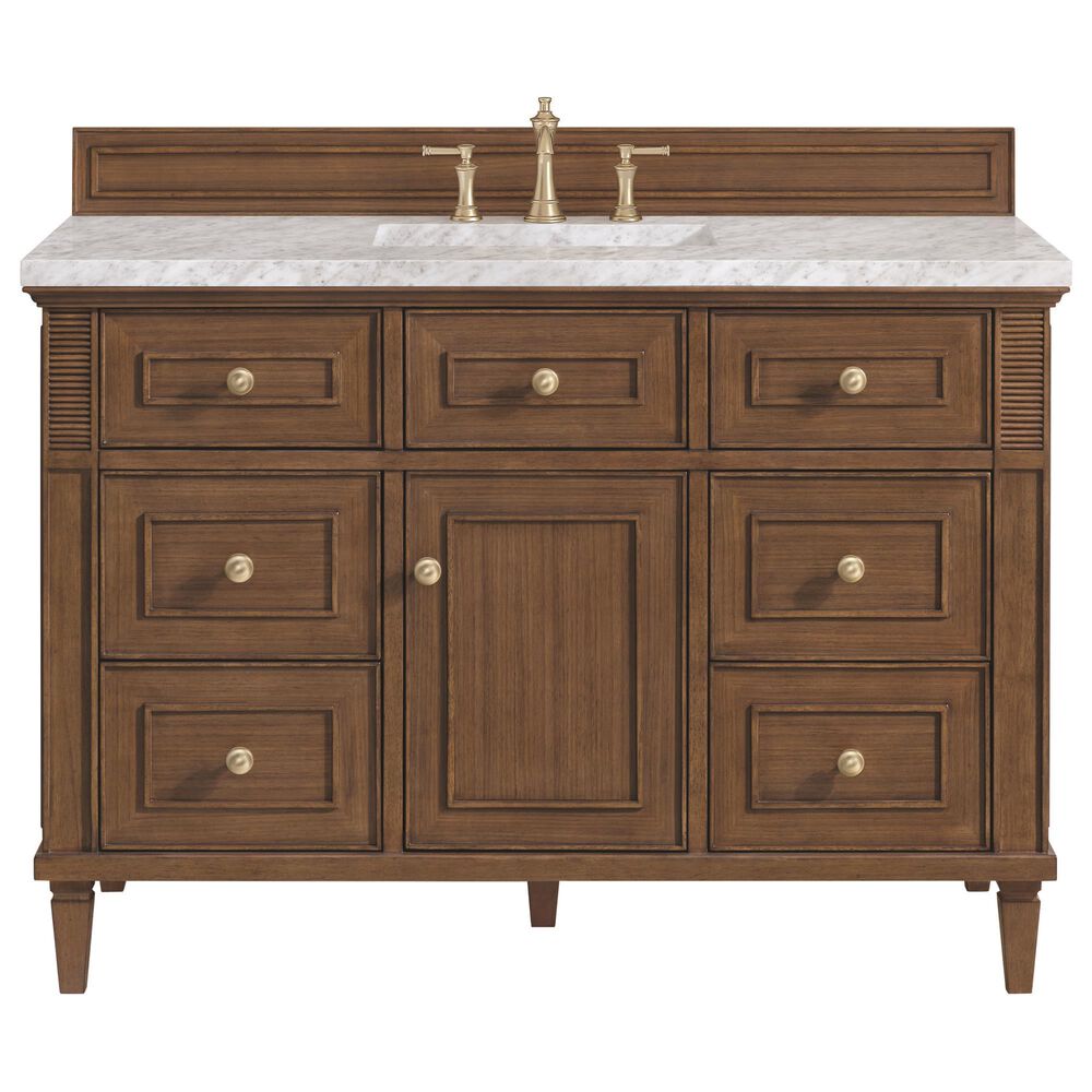 James Martin Vanities Lorelai 48&quot; Single Vanity in Mid-Century Walnut with 3 cm Carrara White Marble Top, , large