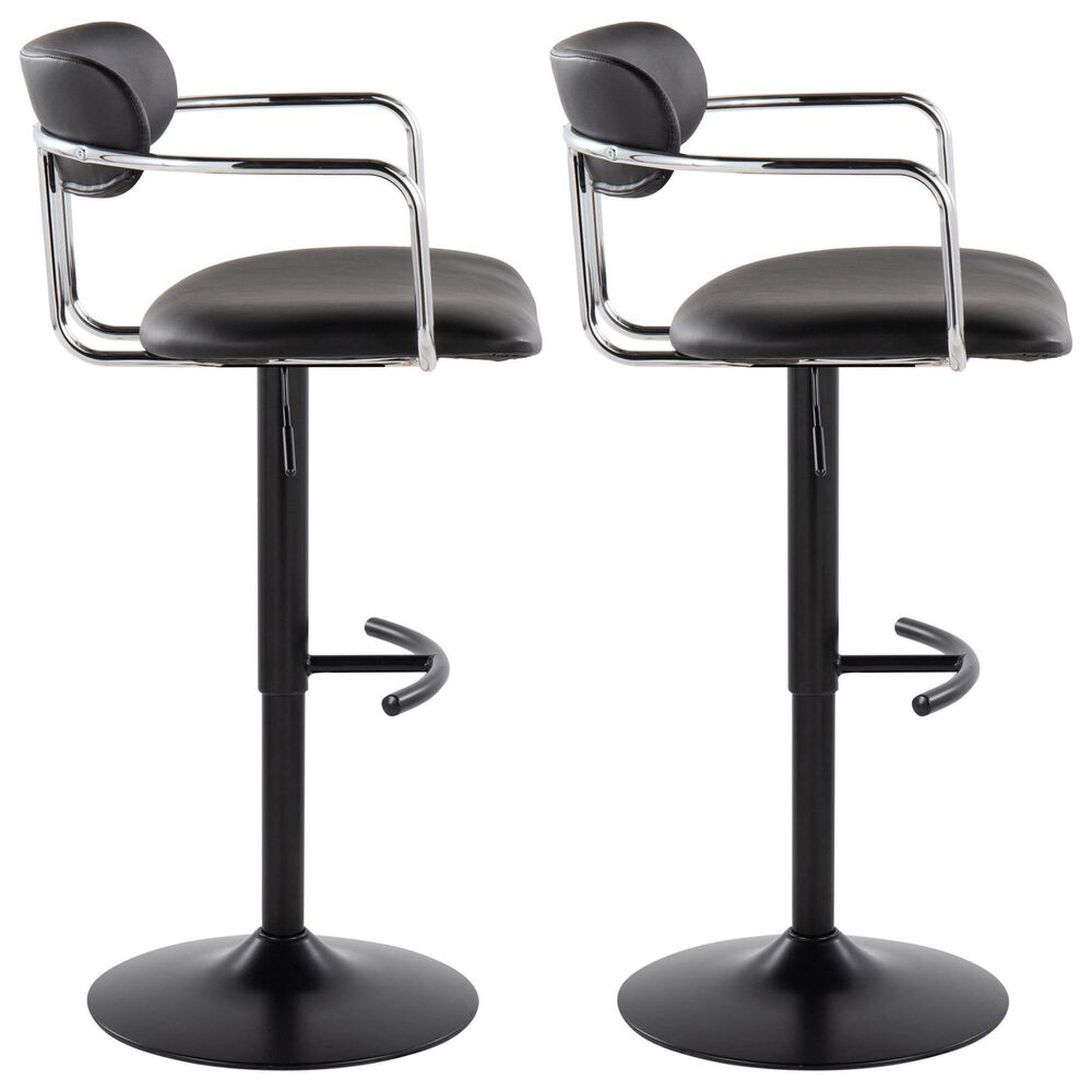 LumiSource Demi Swivel Adjustable Bar Stool with Black Upholstery in Black and Chrome (Set of 2), , large