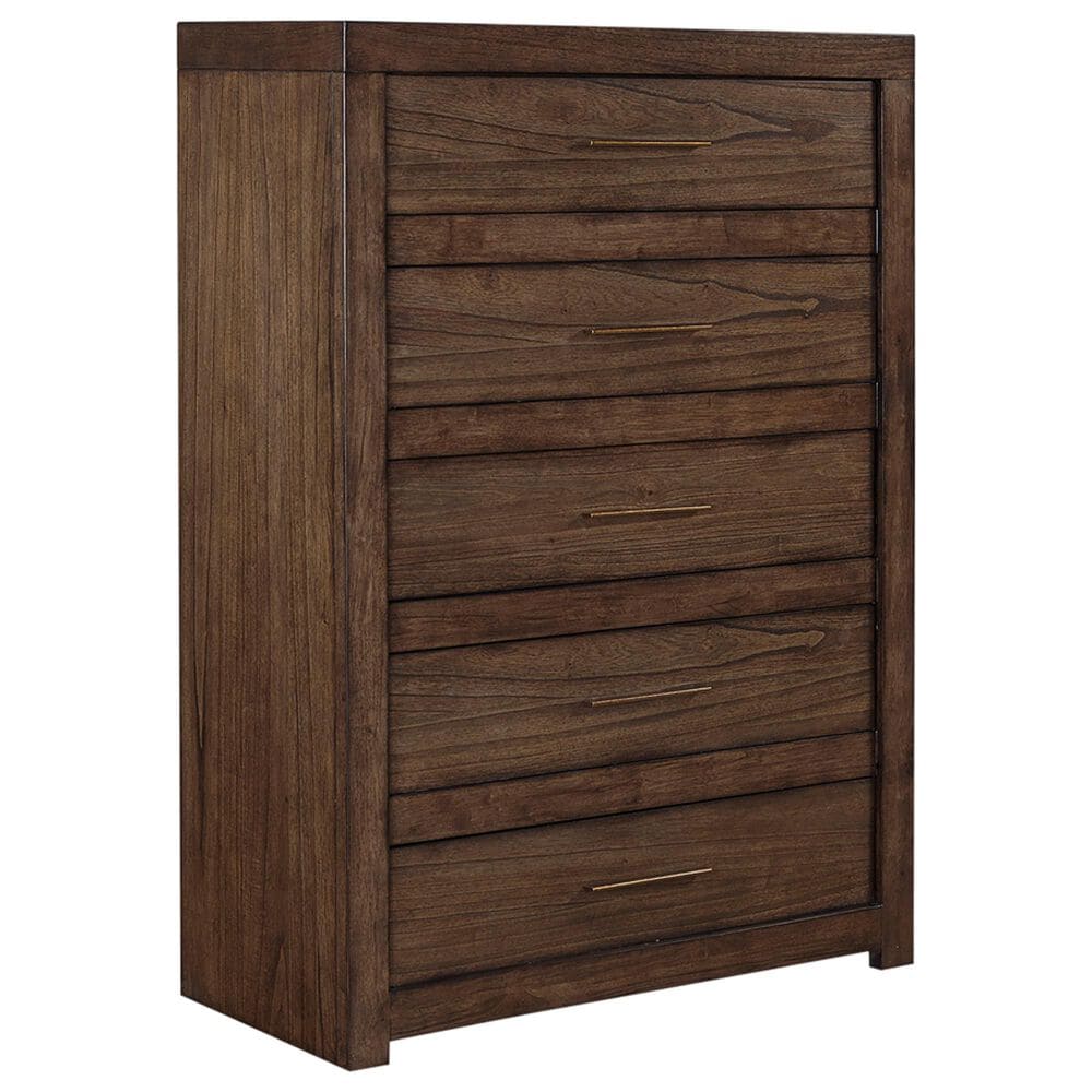 Riva Ridge Modern Loft 5 Piece California King Panel Bedroom Set in Brownstone, , large