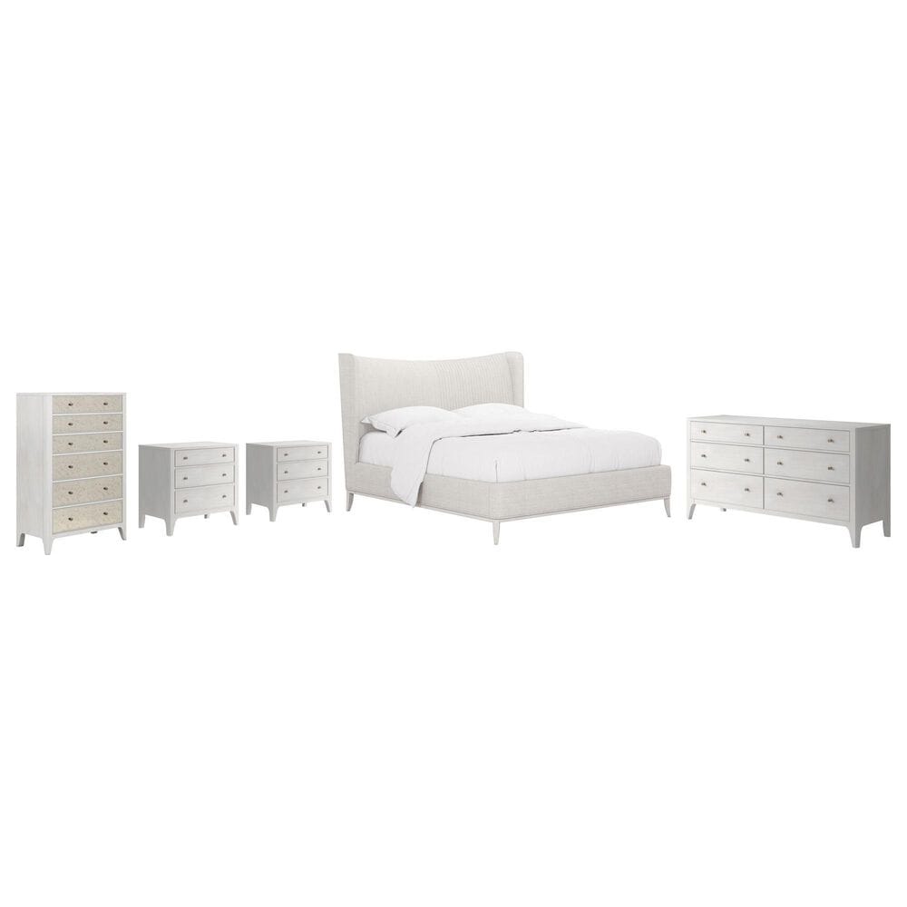 Vantage Mezzanine King Upholstered Wingback Bed with Dresser Chest and 2 Nightstands in Dove Gray, , large
