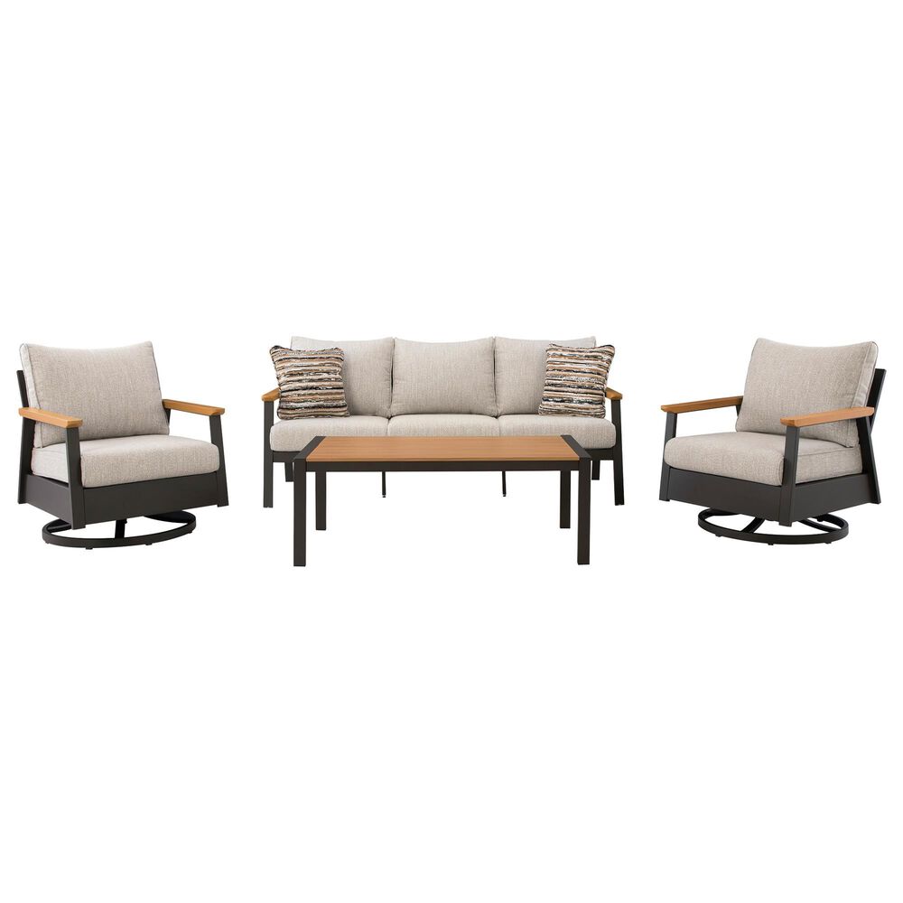Ashley Carmel Highlands 4-Piece Patio Conversation Set in Beige, , large