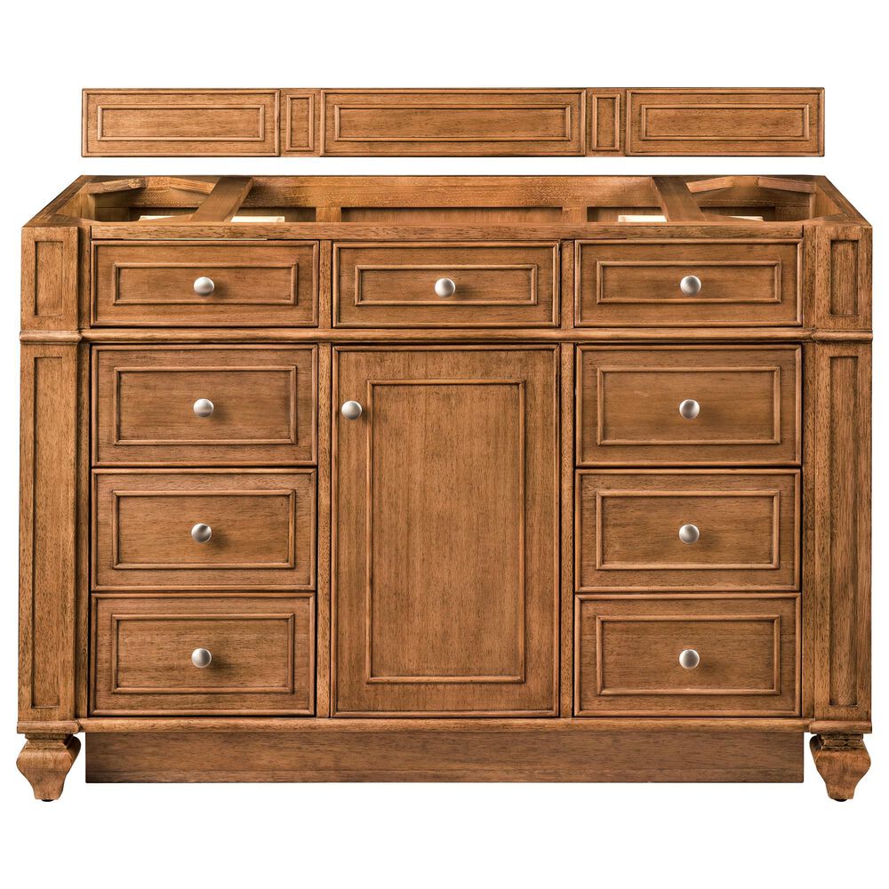 James Martin Vanities Bristol 48&quot; Single Bathroom Vanity in Saddle Brown with 3 cm Victorian Silver Quartz Top and Rectangular Sink, , large