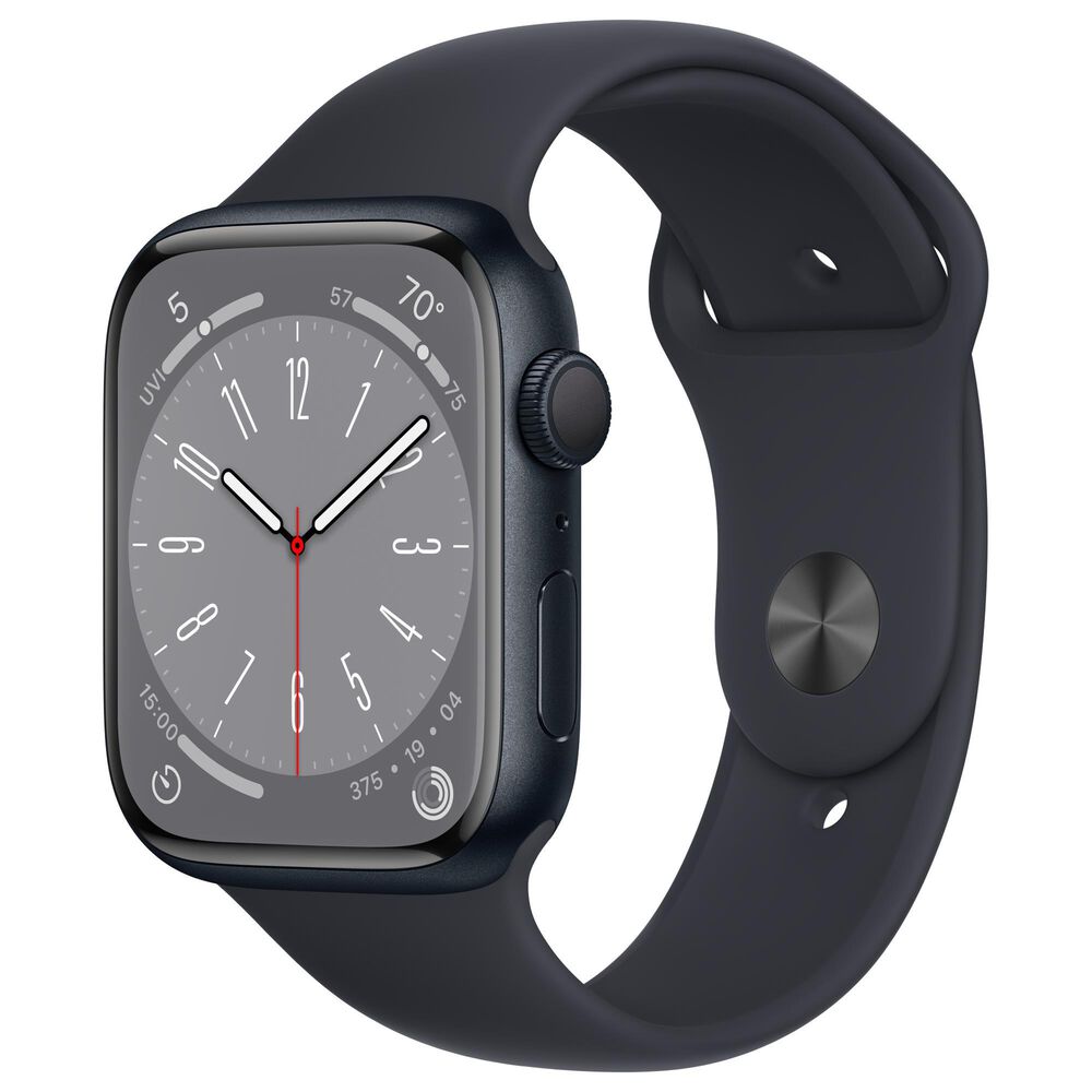 Apple Watch Series 8 GPS 45mm Midnight Aluminum Case with Midnight Sport Band S/M and 2-Year AppleCare+, , large
