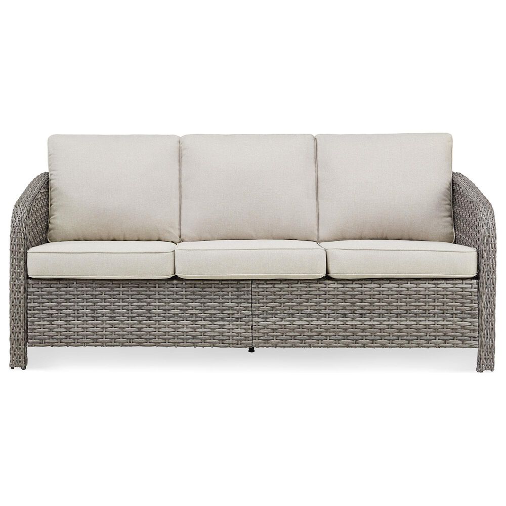Sunwell Garden Patio Sofa with Curved Wicker Arms in Beige, , large