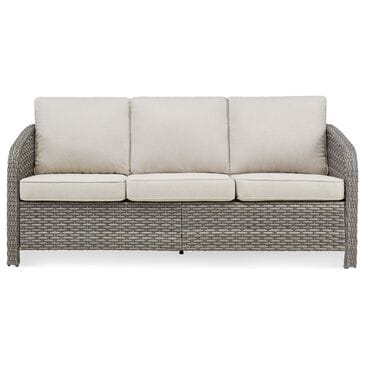 Sunwell Garden Patio Sofa with Curved Wicker Arms in Beige, , large