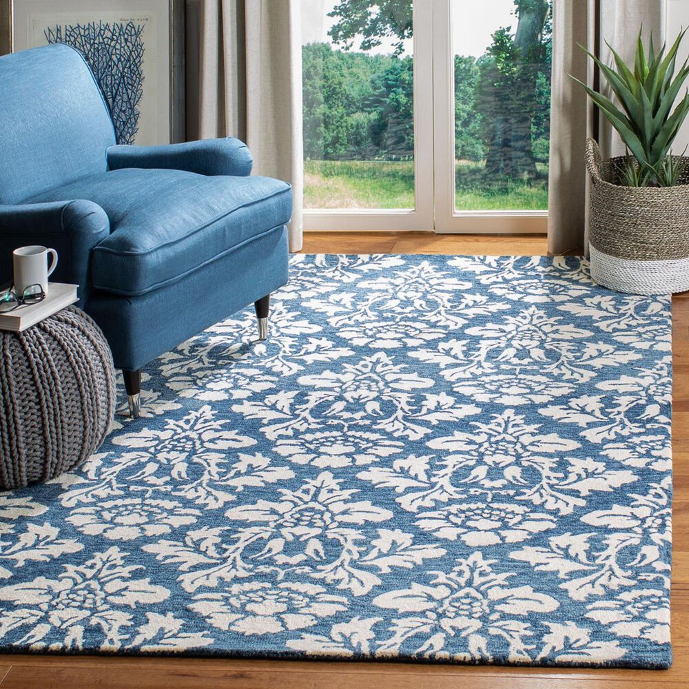 Safavieh Micro-Loop MLP221M 9&#39; x 12&#39; Blue and Ivory Area Rug, , large