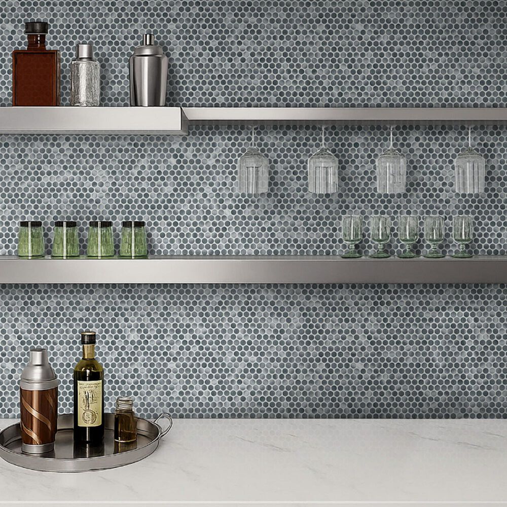 MS International Penny Round Grigio Mix 11" x 12" Ceramic Mosaic Sheet, , large