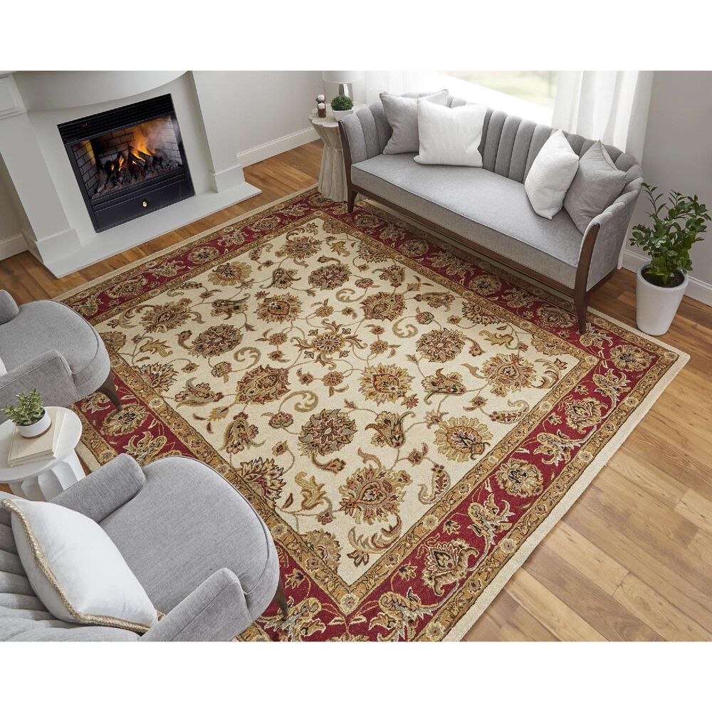 Feizy Rugs Wagner Ivory and Red 5&#39; x 8&#39; Area Rug, , large