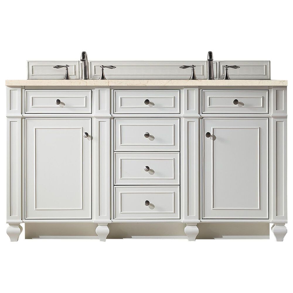 James Martin Vanities Bristol 60" Double Bathroom Vanity in Bright White with 3 cm Eternal Marfil Quartz Top and Rectangular Sinks, , large