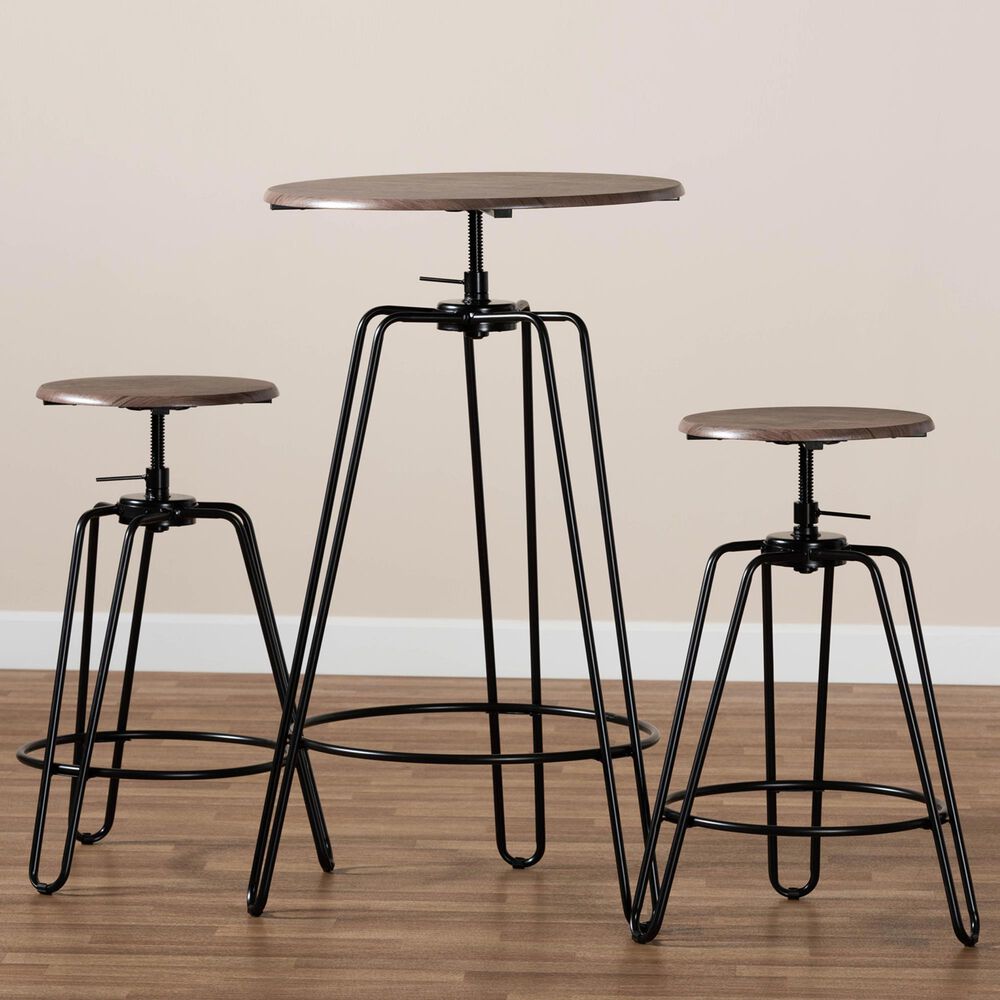 Baxton Studio Veera 3-Piece Adjustable Bar Set in Walnut/Black, , large