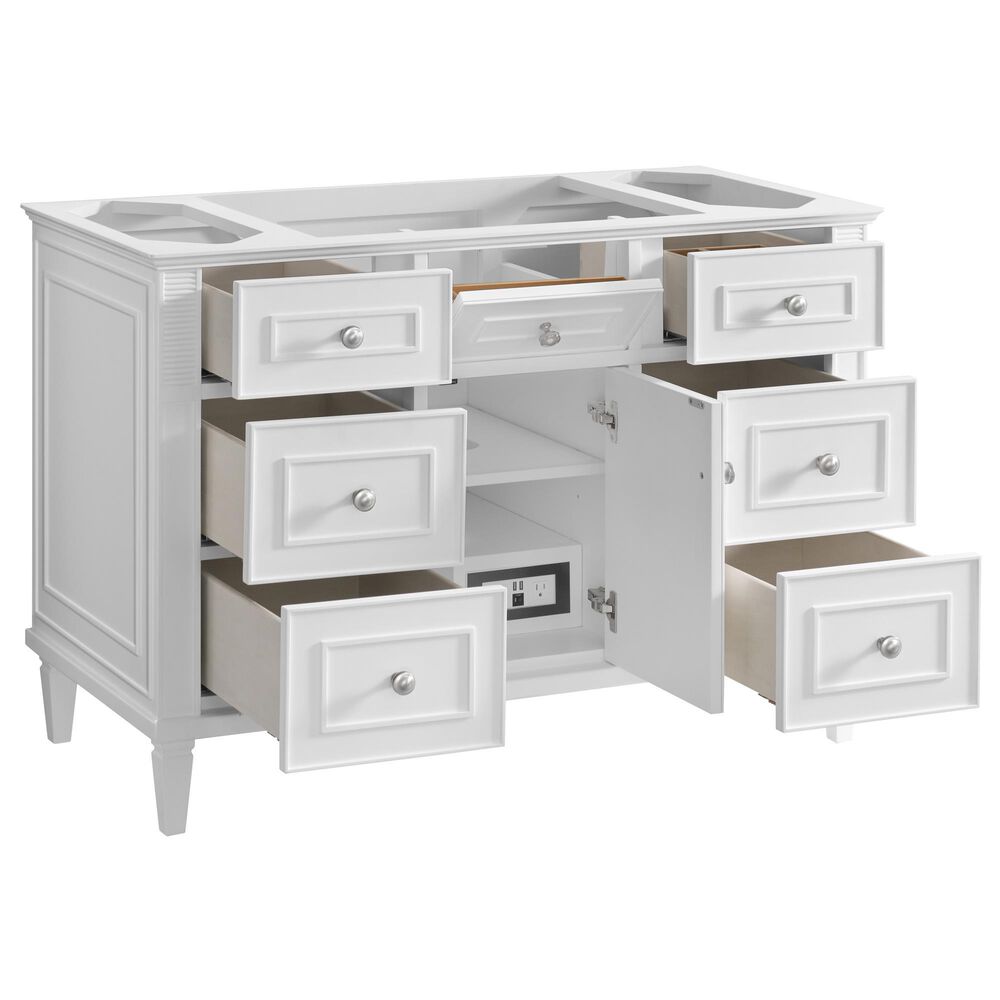 James Martin Vanities Lorelai 48" Single Bathroom Vanity in Bright White with 3 cm Eternal Jasmine Pearl Silestone Top, Rectangular Sink and FreePower Wireless Charger, , large