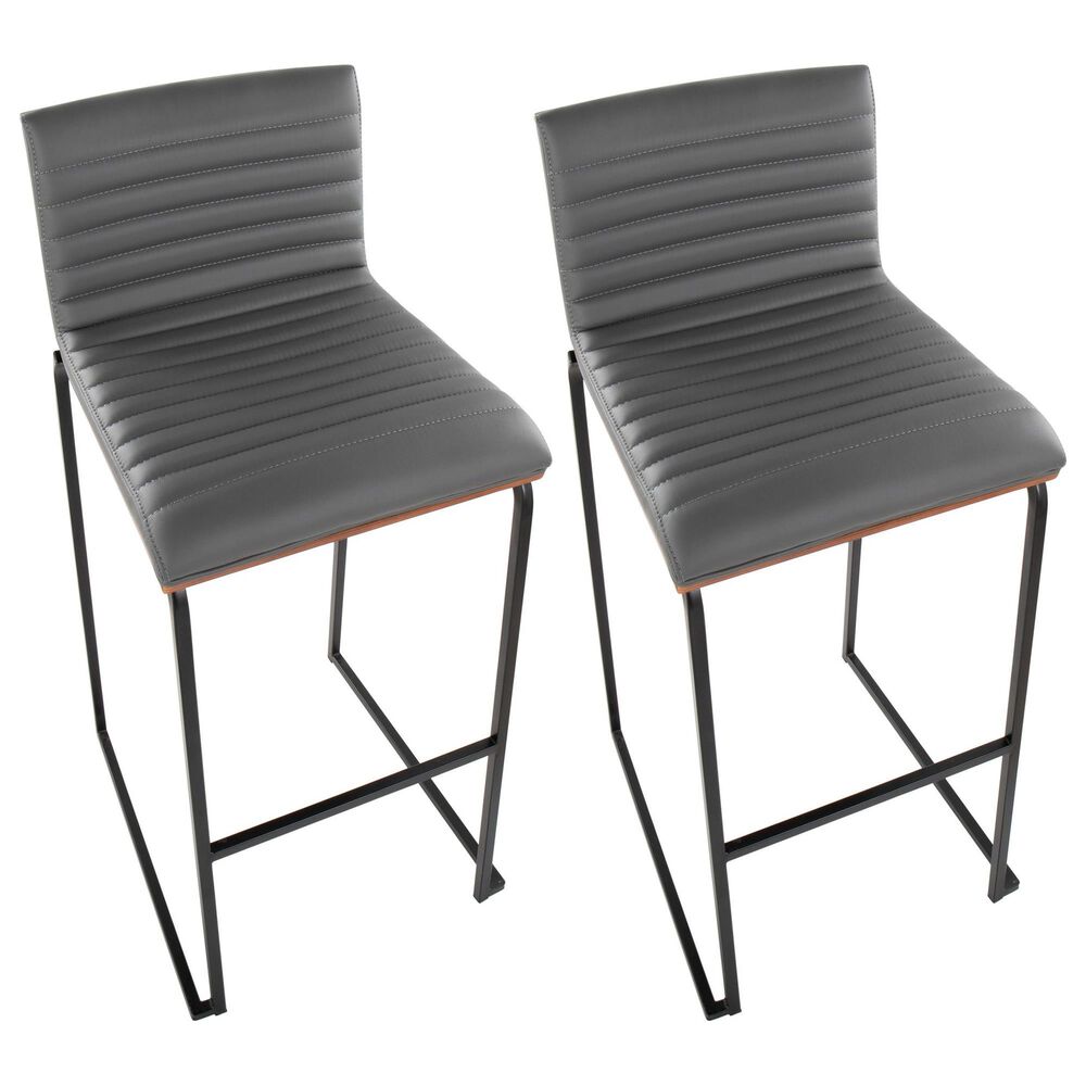Lumisource Mason Mara Barstool with Grey Cushion in Black and Walnut &#40;Set of 2&#41;, , large