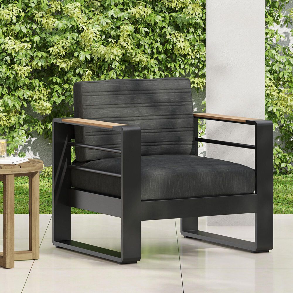 Hearth and Haven Giovanna Outdoor Club Chair with Open Backrest and Square Arms in Black, , large