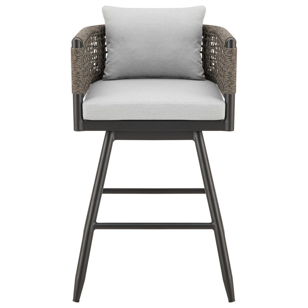 Blue River Alegria Patio Swivel Counter Height Bar Stool with Light Gray Cushion in Black, , large
