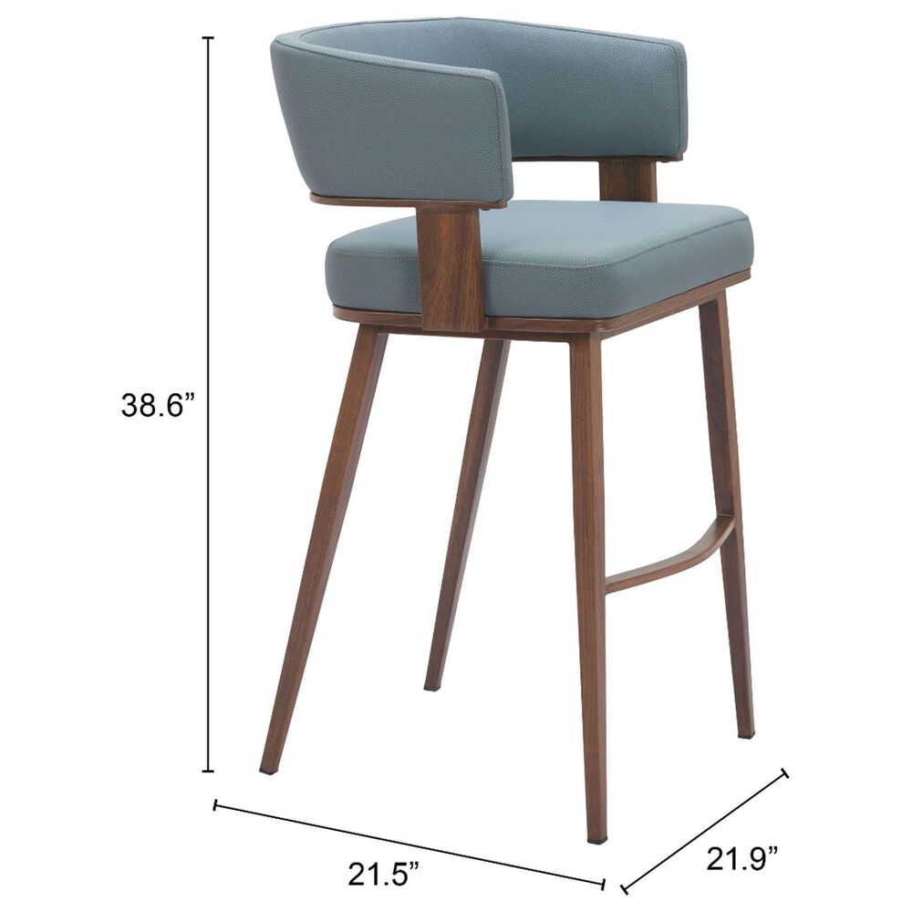 Zuo Modern Poise Barstool Azure Gray &amp; Walnut, , large