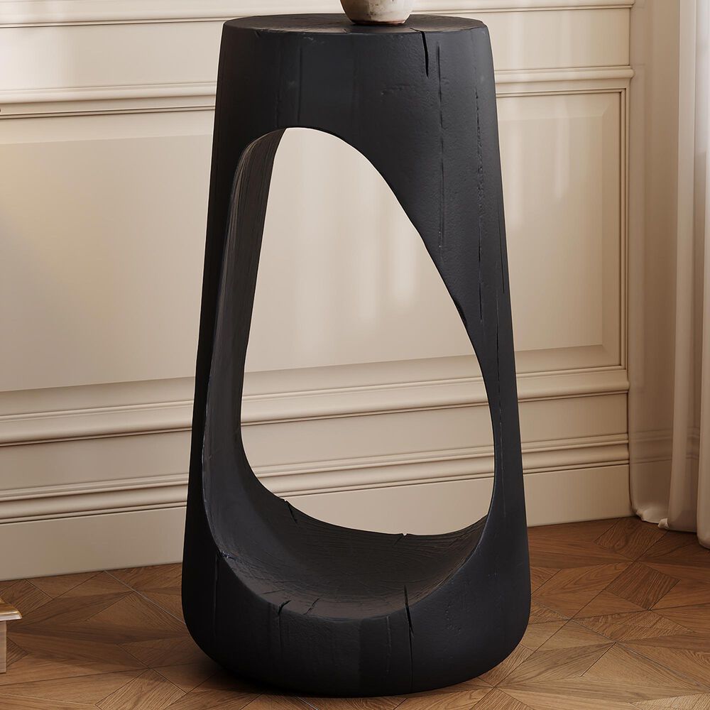 Hearth and Haven Outdoor End Table with Hollow Design in Black, , large