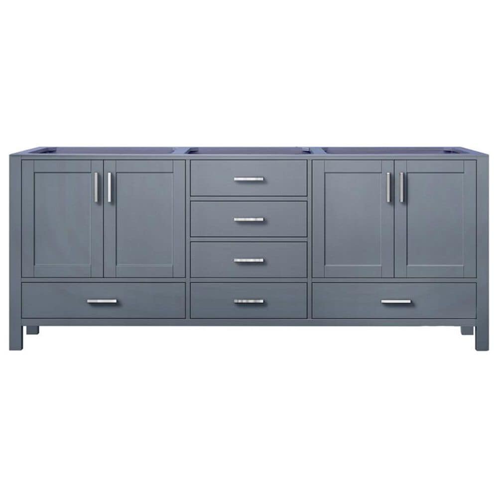Lexora Home Jacques 80&quot; Double Bathroom Vanity in Dark Grey with 2 cm White Cultured Marble Top and Rectangular Sinks, , large