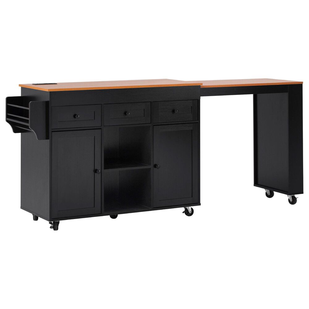 HOMLUX 86" Kitchen Island with Extendable Dining Table in Black, , large
