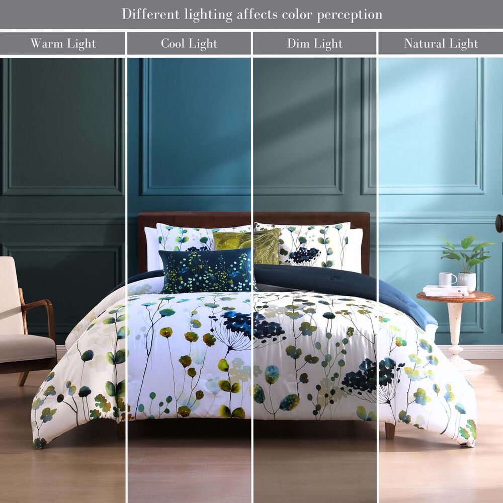 BEBEJAN Abstract Vines 5-Piece King/Cal King Comforter Set in Navy Blue, Gold and White, , large